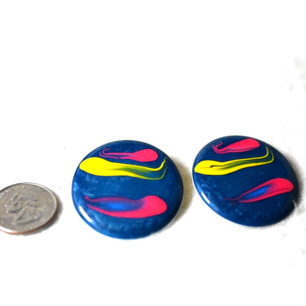 Vintage Art Deco Hand Painted Enamel Cottagecore 1.5" Post/Stud Earrings